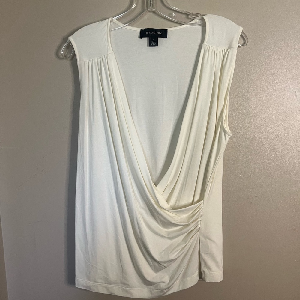 St. John M Cream Faux Wrap Top EUC
